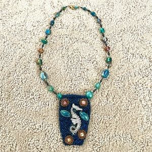 Handmade Seahorse Beaded Embroidered Necklace